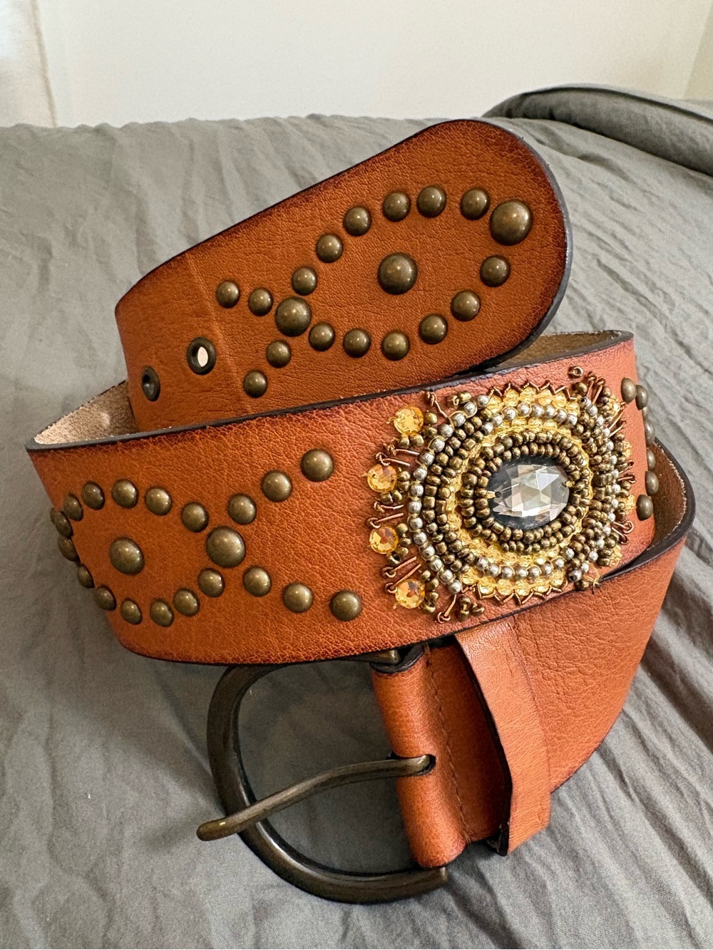 Unbranded Embellished Wide Brown Leather Belt.